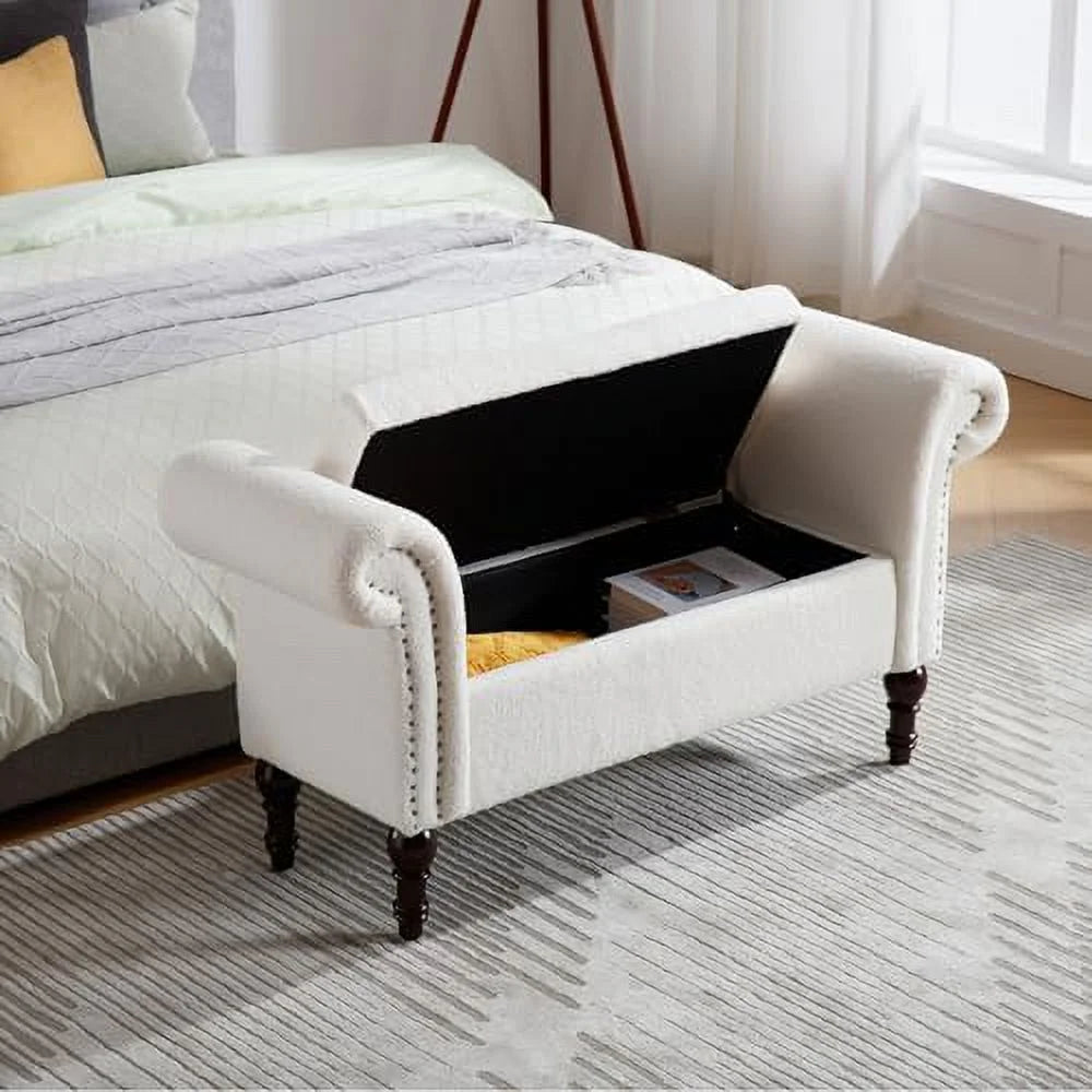 51" Upholstered Sherpa Bench with Wood Legs Z33702