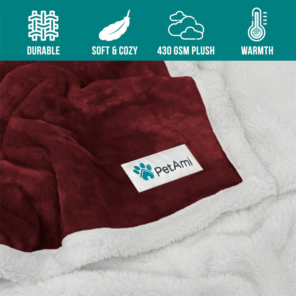 Waterproof Sherpa Fleece Dog Blanket 60x40 Wine Red N4140