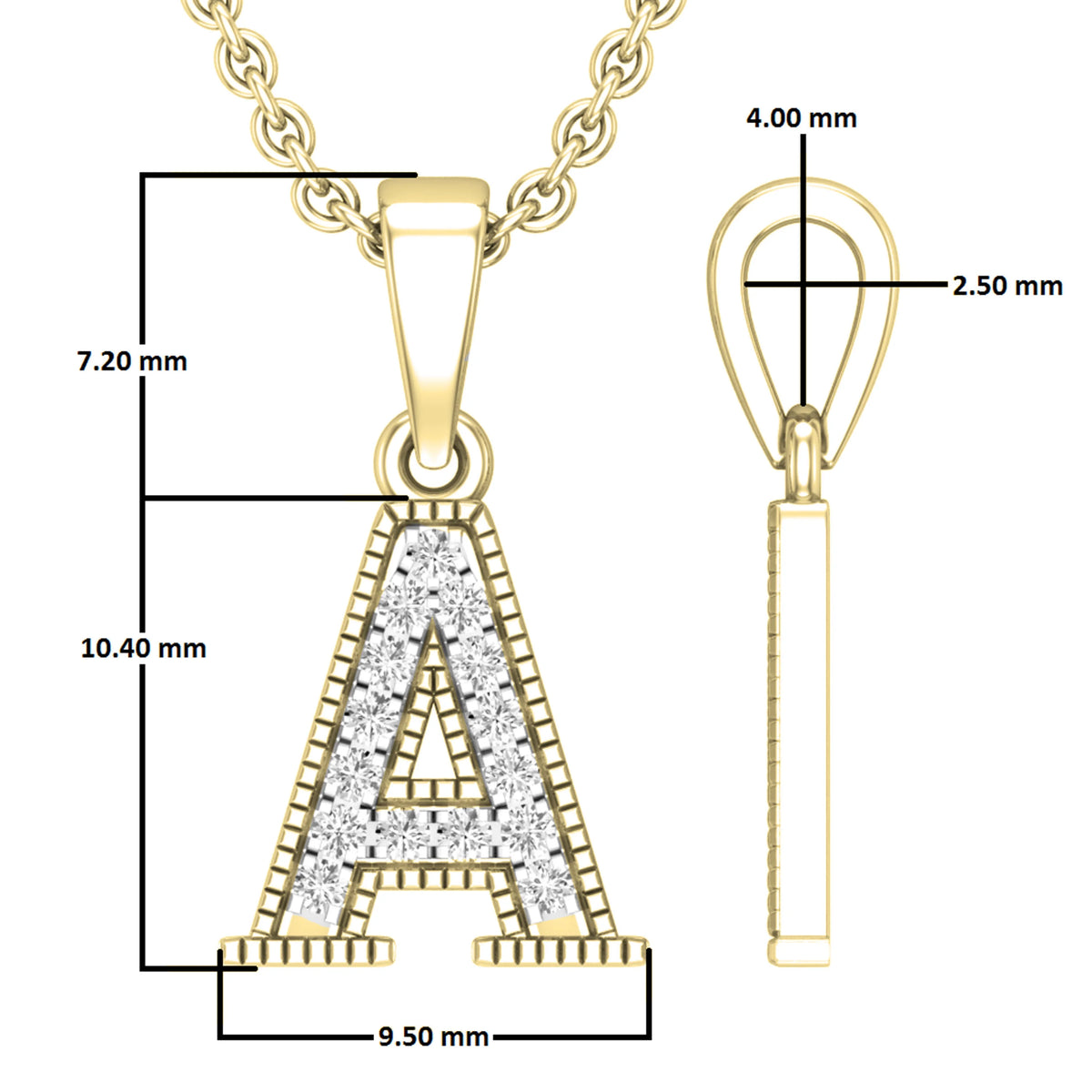 0.10 Carat Round White Diamond Initial Pendant, 10K Yellow Gold W8587