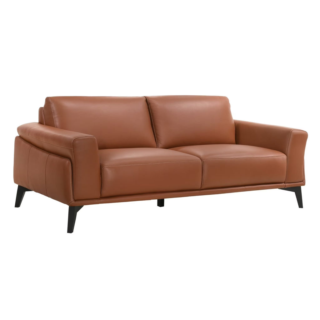 Pink Leather Upholstered Sofa with Track Arms and Contrast Stitching K35737