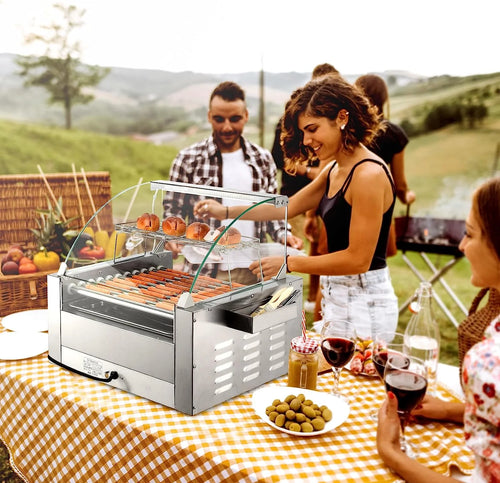 2000W 11 Rollers Hot Dog Roller Grill Cooker Machine with Bun Warmer W376862