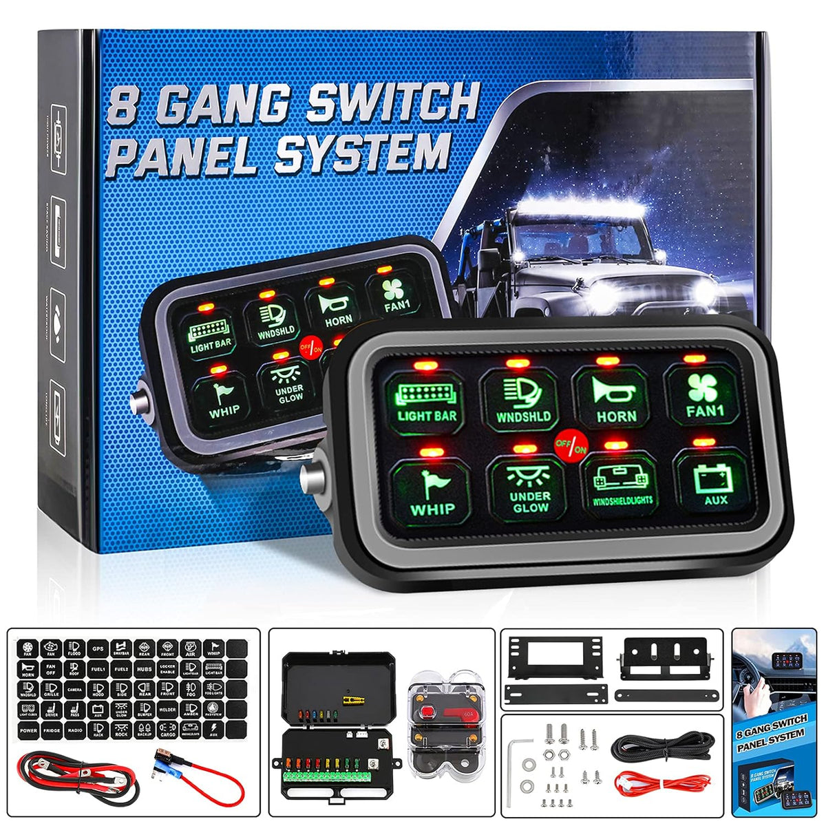6 Gang Switch Panel with Electronic Relays, Waterproof Pack of 2 J637013