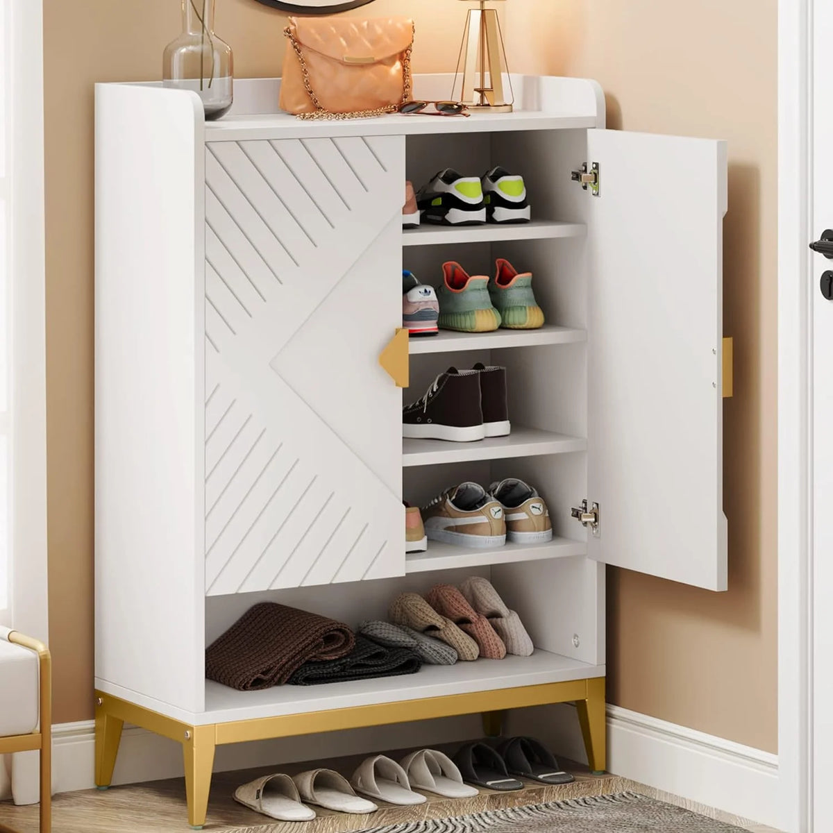 25 Pair 6-Tier Wooden Shoe Storage Cabinet with Doors J415075