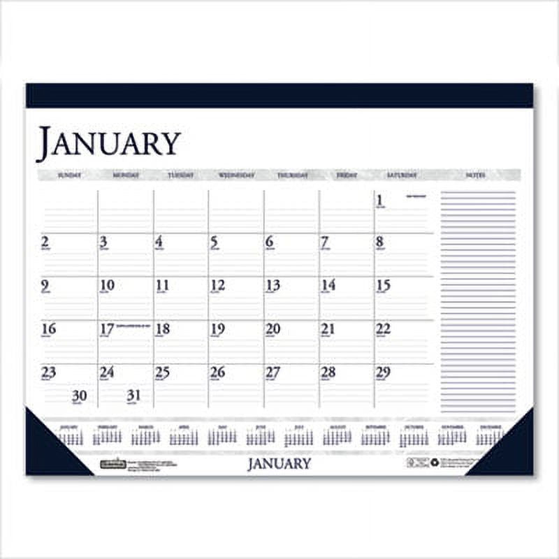 Recycled Two-Color Monthly Desk Pad Calendar with Notes Section, 18.5 x 13, Blue Binding/Corners, 12-Month (Jan-Dec) C922