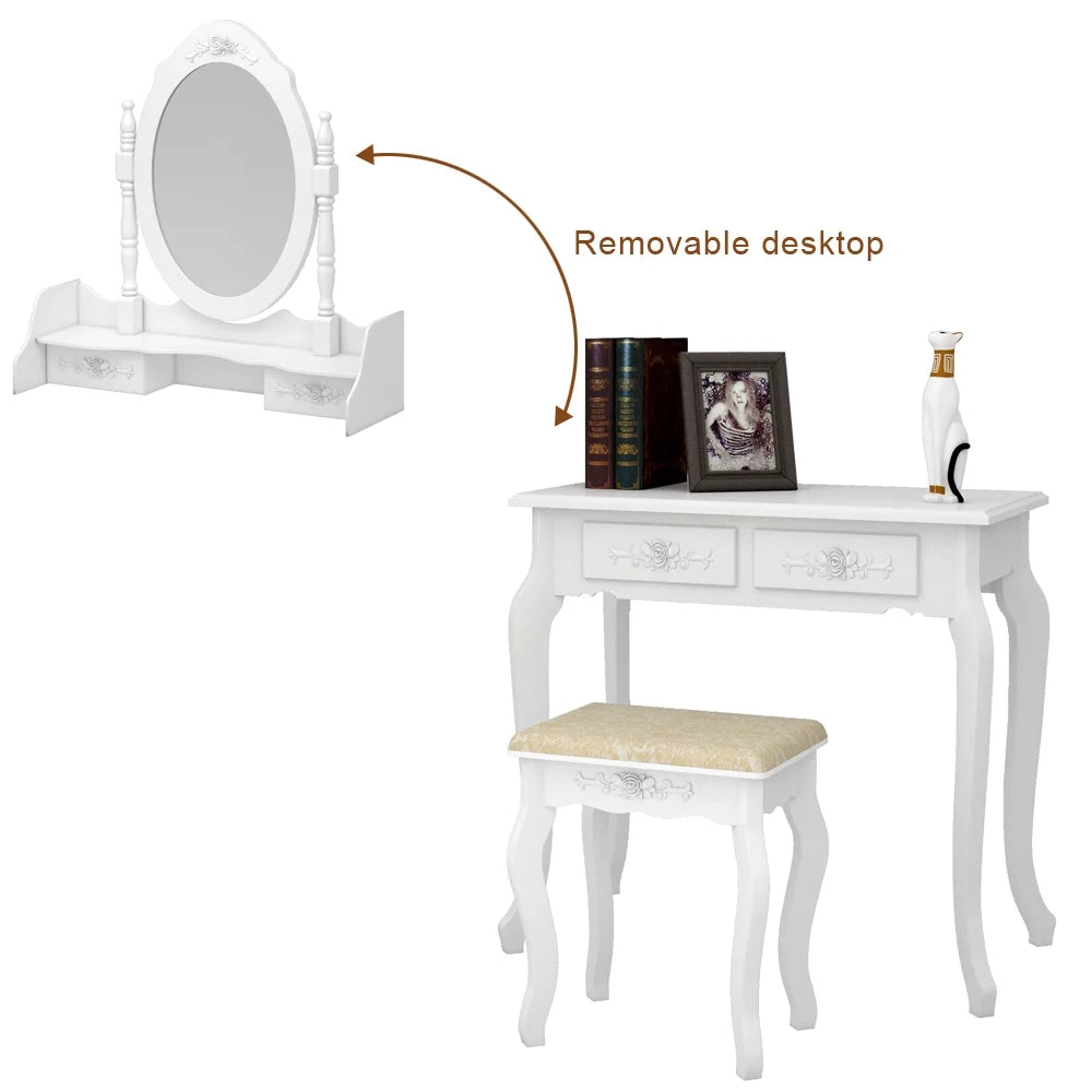 White 4 Drawer Vanity Table with Removable Mirror M34096