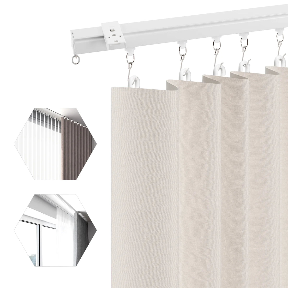 White Ceiling Mount Curtain Track Kit with Hooks U957499