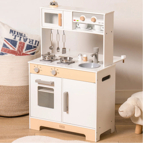 2 in 1 Wooden Play Kitchen Playset with Cookware Accessories R9982