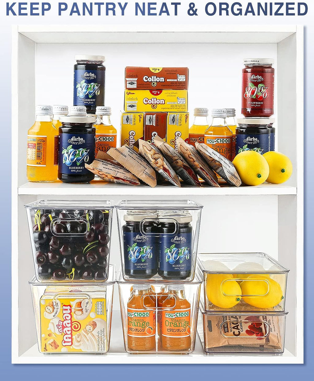 8 Pack Large Clear Fridge Organizer Bins with Lids and Handles Y161516