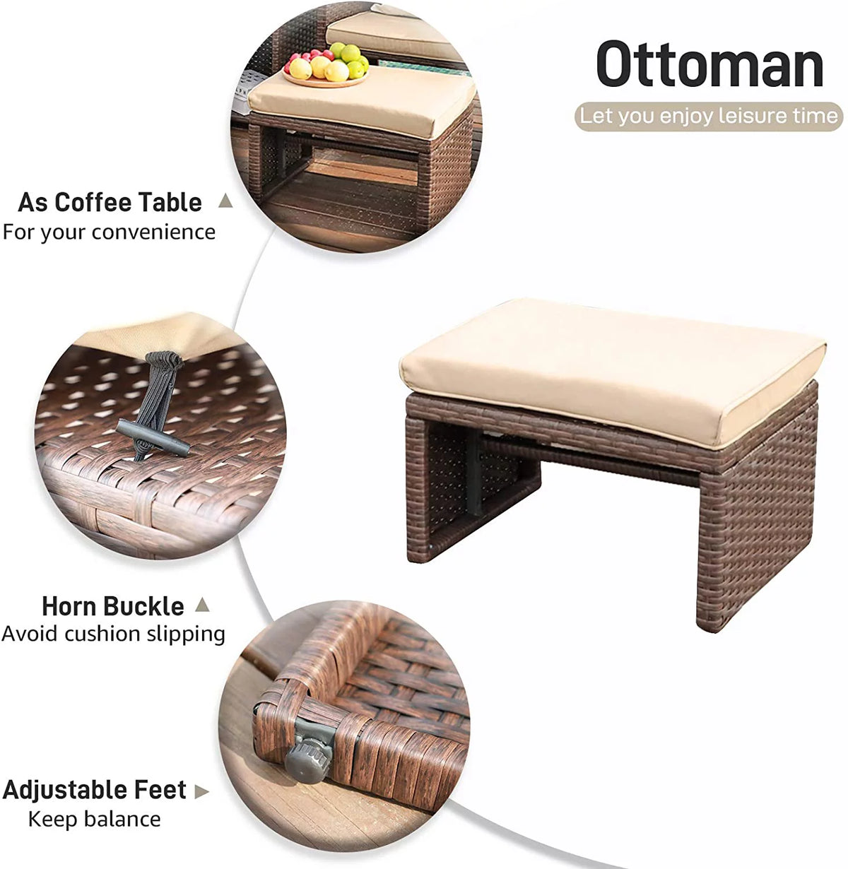 5 Piece Wicker Patio Furniture Set with Storage Table and Ottoman Y414573