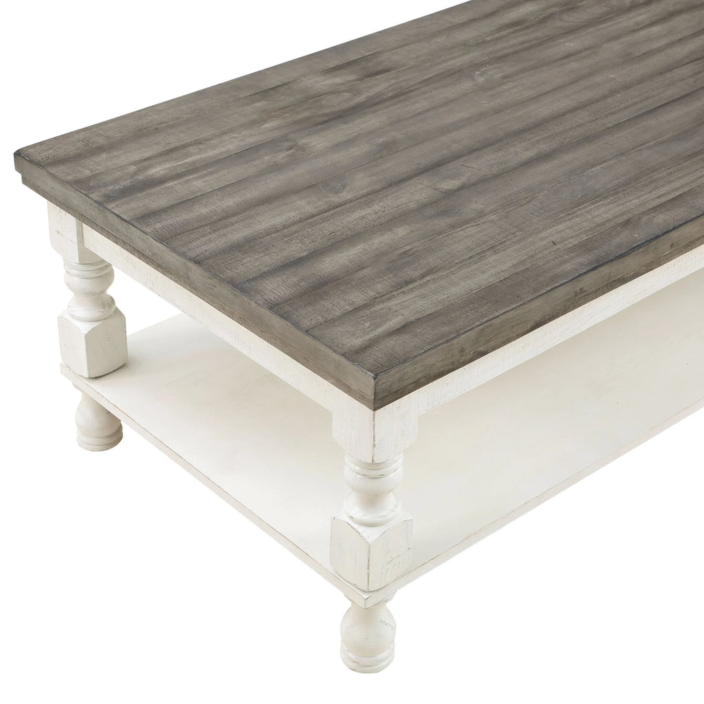 Rustic White Solid Wood 1-Shelf Coffee Table O9349
