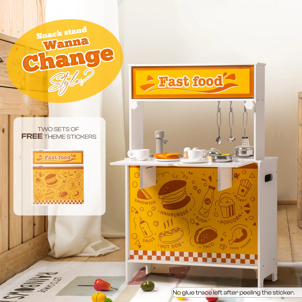 2 in 1 Wooden Play Kitchen Playset with Cookware Accessories R9982