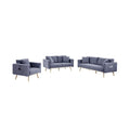 Dark Gray Linen Fabric Sofa Loveseat Chair Set with USB Charging Ports & Pillows D308982