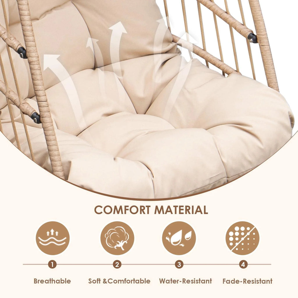 Rattan Swing Egg Chair with Stand Grey 350 lbs E778645