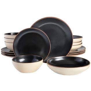 Black 16pcs Double Bowl Dinnerware Set W2350