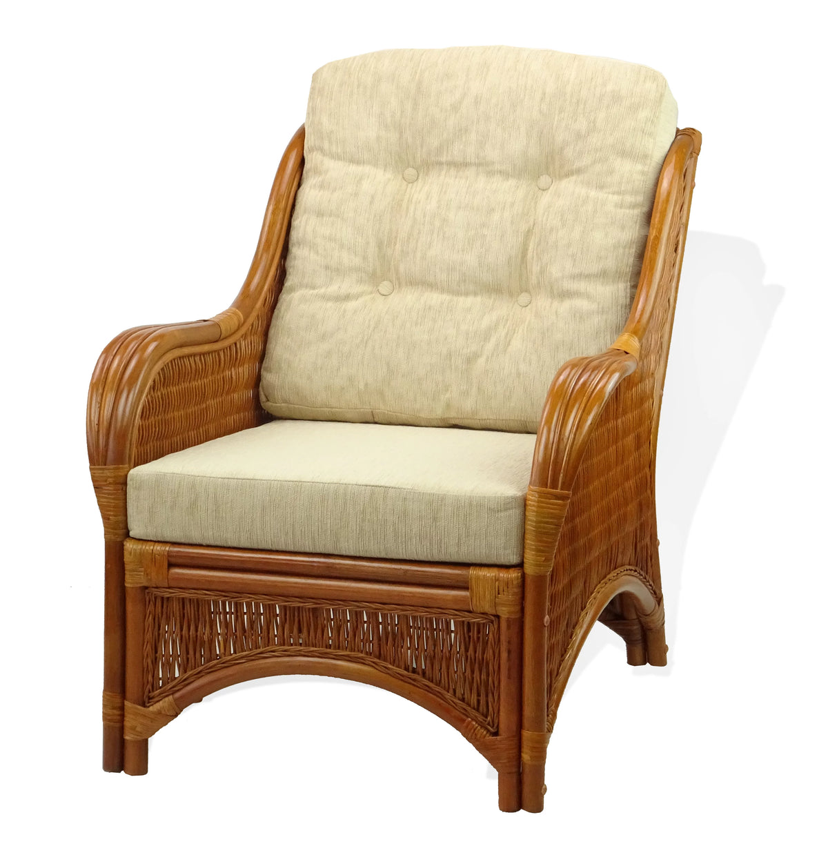 Natural Rattan Wicker Armchair with Cream Cushions J722880