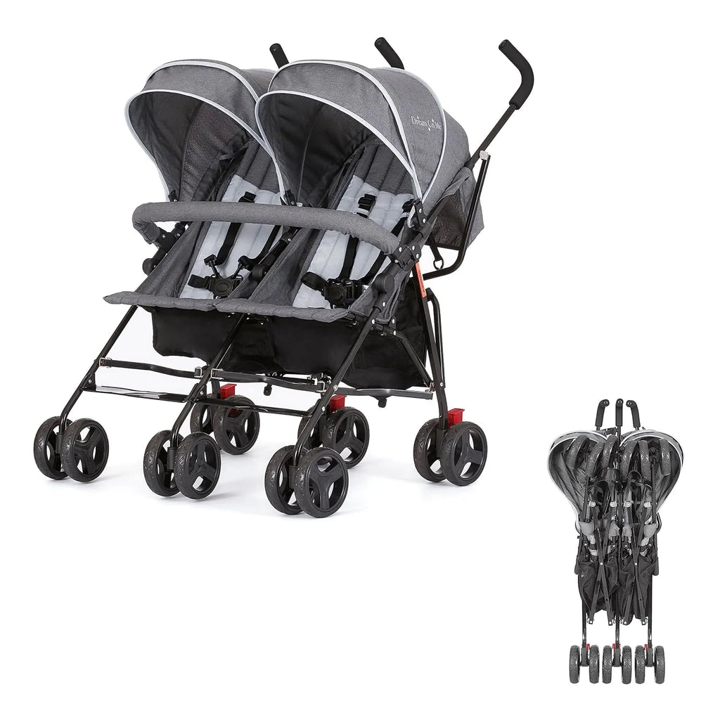 Lightweight Compact Double Umbrella Stroller with Storage Basket and Adjustable Canopy W19588