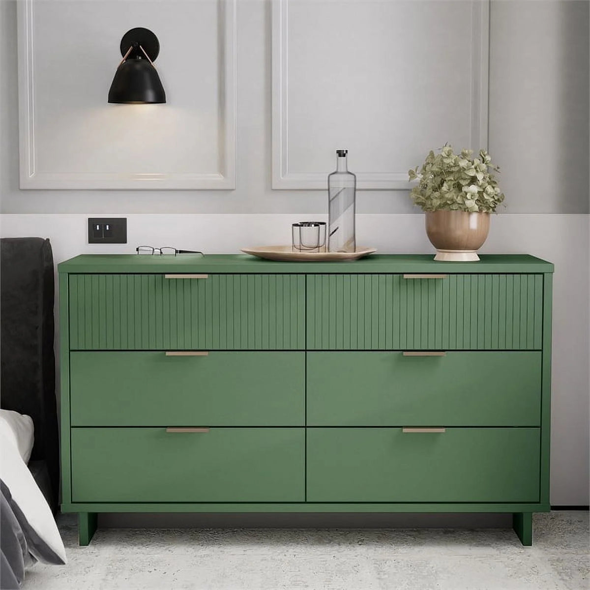 Sage Green Engineered Wood Double Dresser U249626