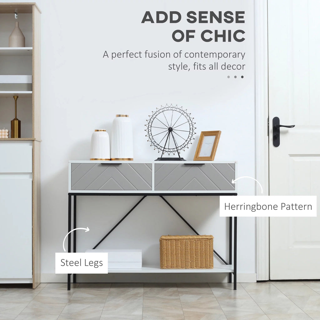 White Console Table with 2 Drawers and Open Shelf H66481