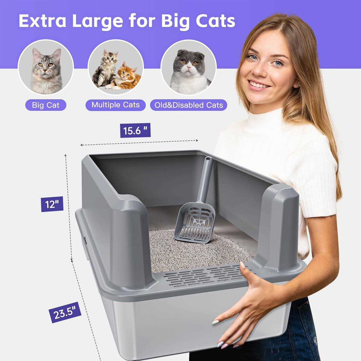 Enclosed Stainless Steel Litter Box XL with High Side C690882