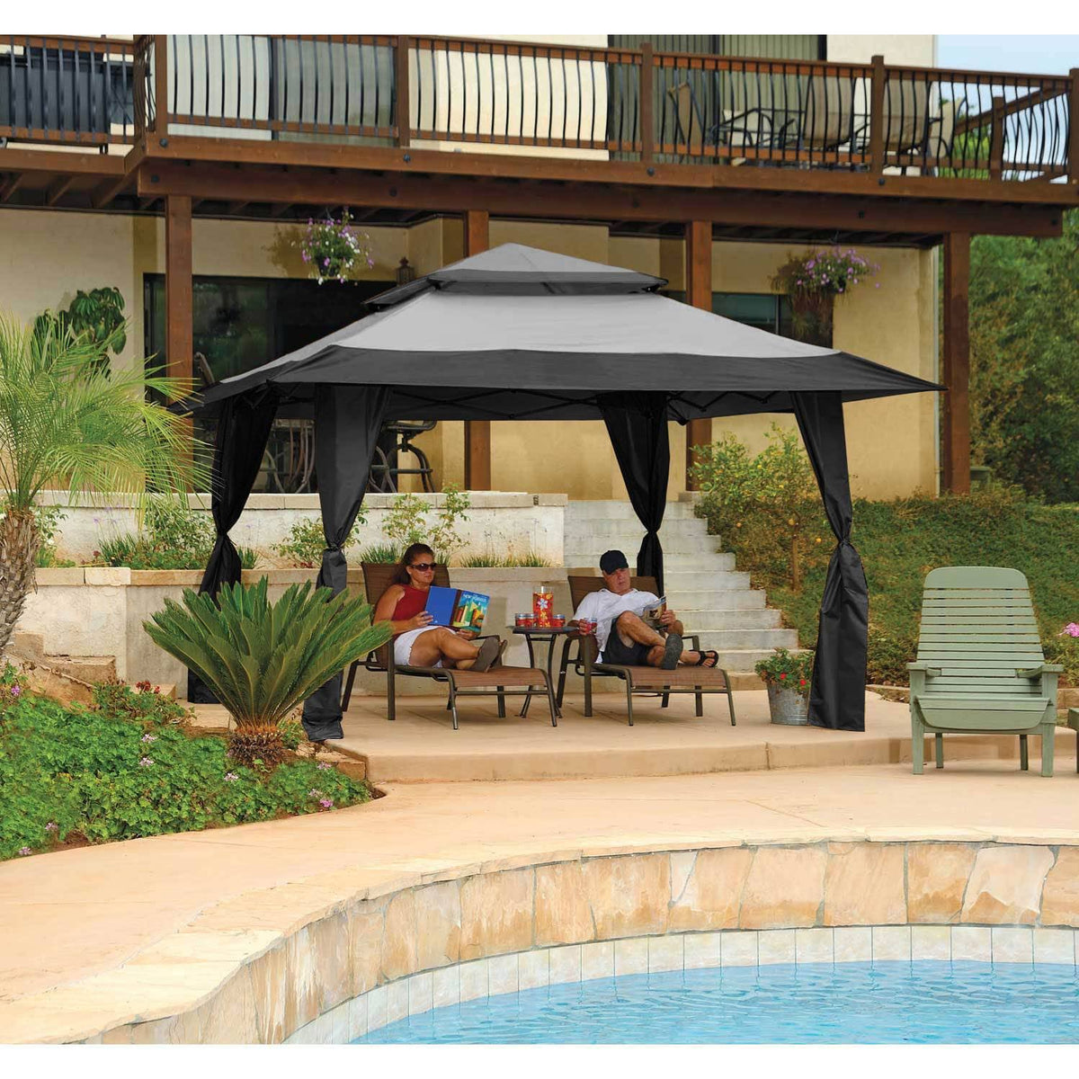 Gray Instant Gazebo Canopy with Bug Screen N3071