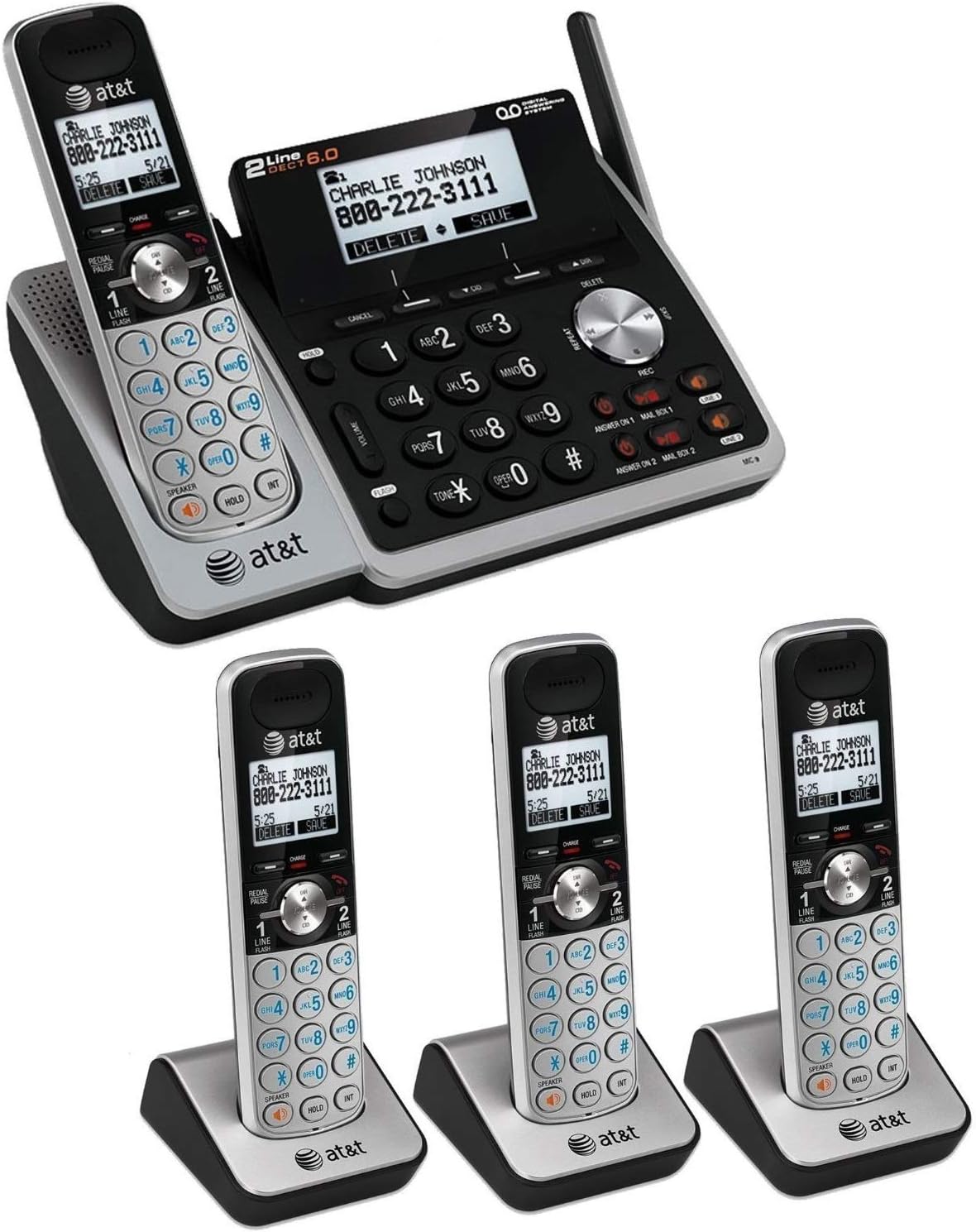 Black 3 Handset Expandable Cordless Phone with Answering System J974444