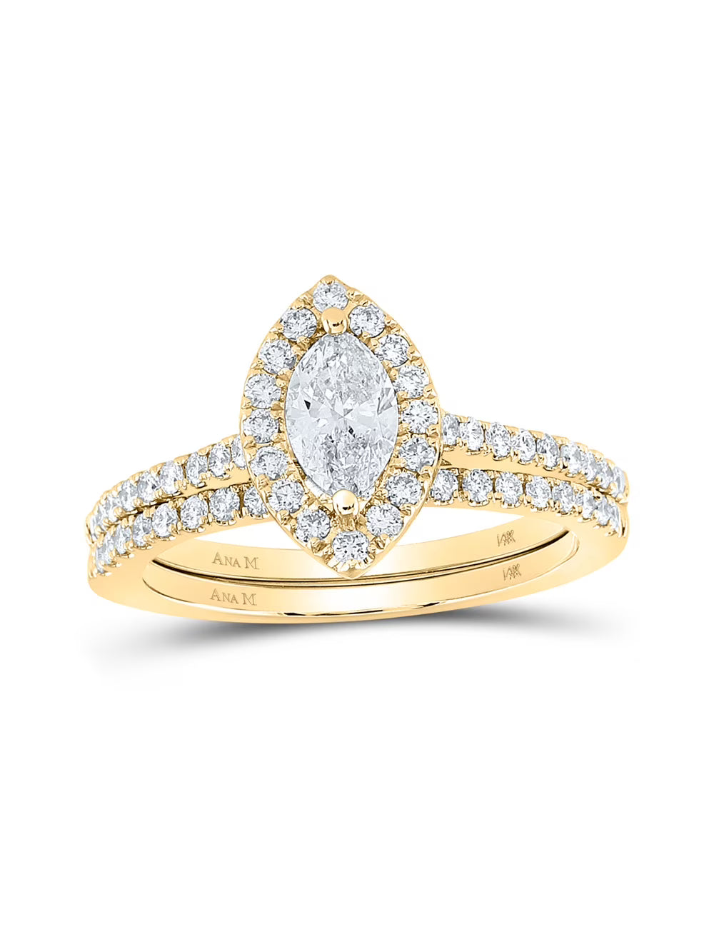 Marquise Diamond Halo Bridal Wedding Ring Band Set 1 Cttw S795