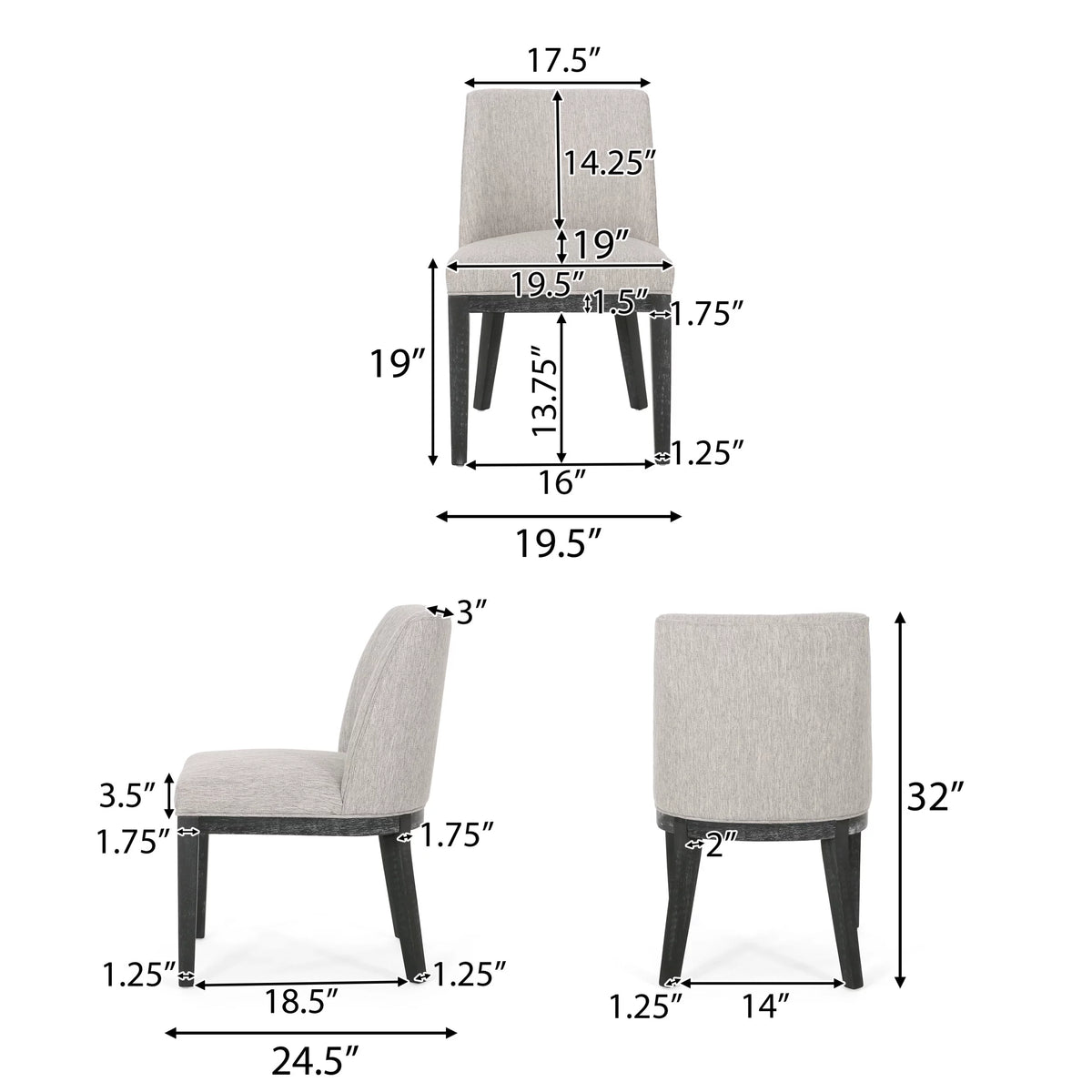Fabric Upholstered Wood Dining Chairs, Set of 2 Z78925