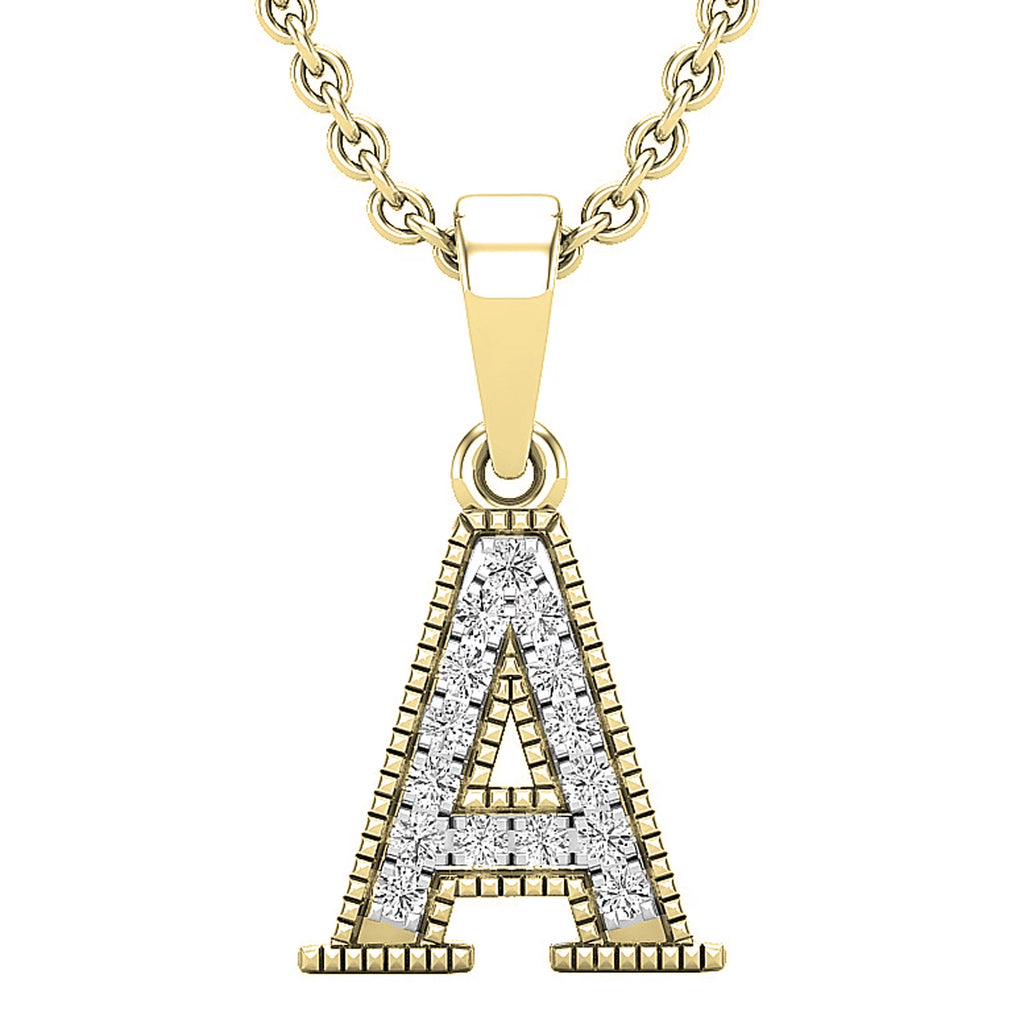 0.10 Carat Round White Diamond Initial Pendant, 10K Yellow Gold W8587