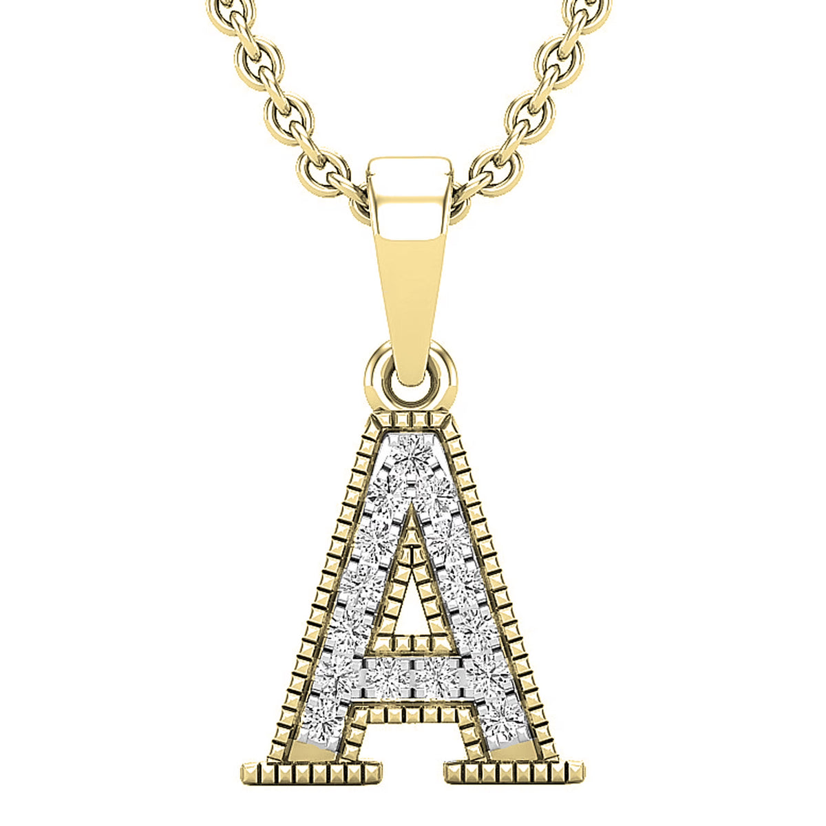 0.10 Carat Round White Diamond Initial Pendant, 10K Yellow Gold W8587