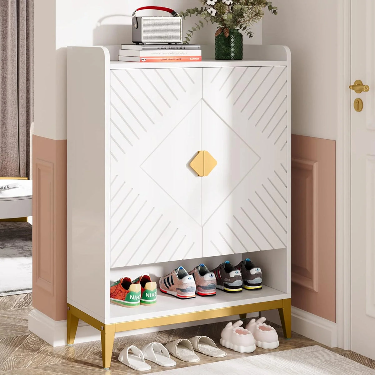 25 Pair 6-Tier Wooden Shoe Storage Cabinet with Doors J415075