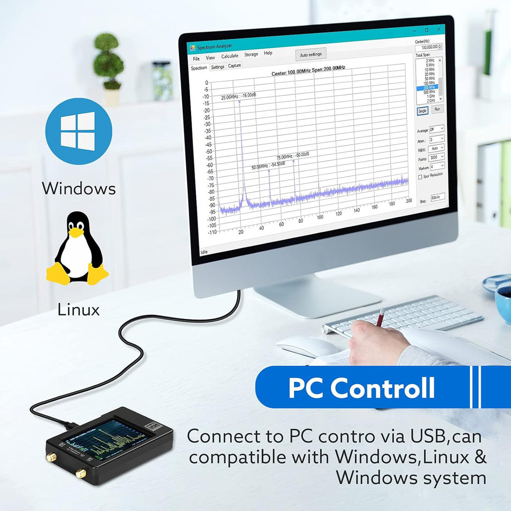 Portable Spectrum Analyzer 100kHz to 960MHz with Touchscreen E192