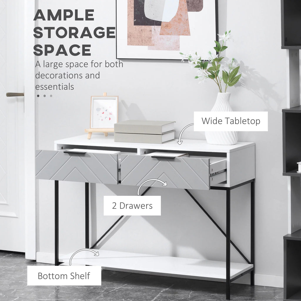 White Console Table with 2 Drawers and Open Shelf H66481