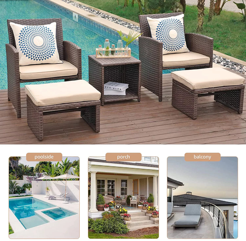 5 Piece Wicker Patio Furniture Set with Storage Table and Ottoman Y414573