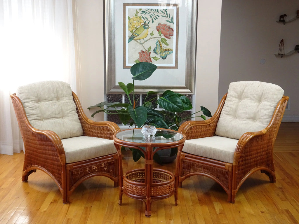 Natural Rattan Wicker Armchair with Cream Cushions J722880
