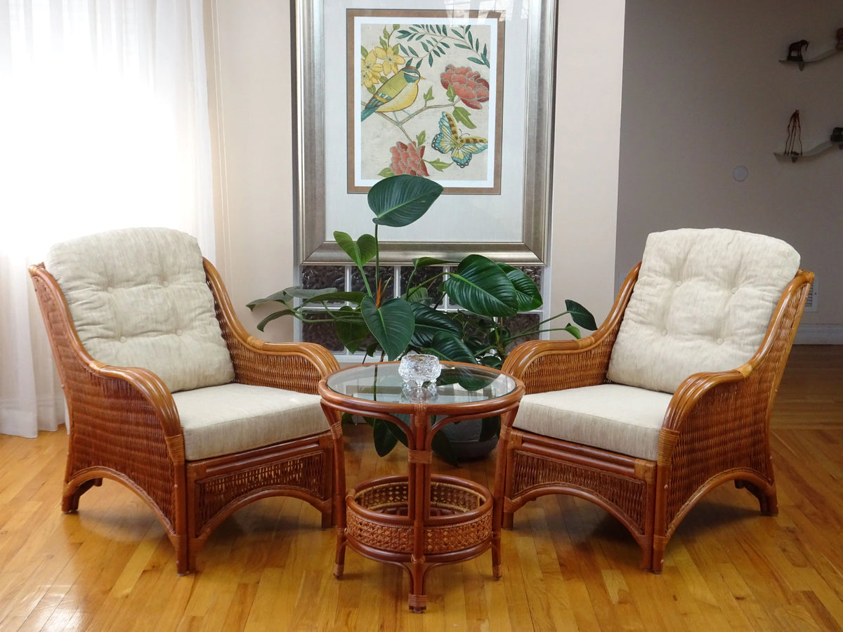 Natural Rattan Wicker Armchair with Cream Cushions J722880