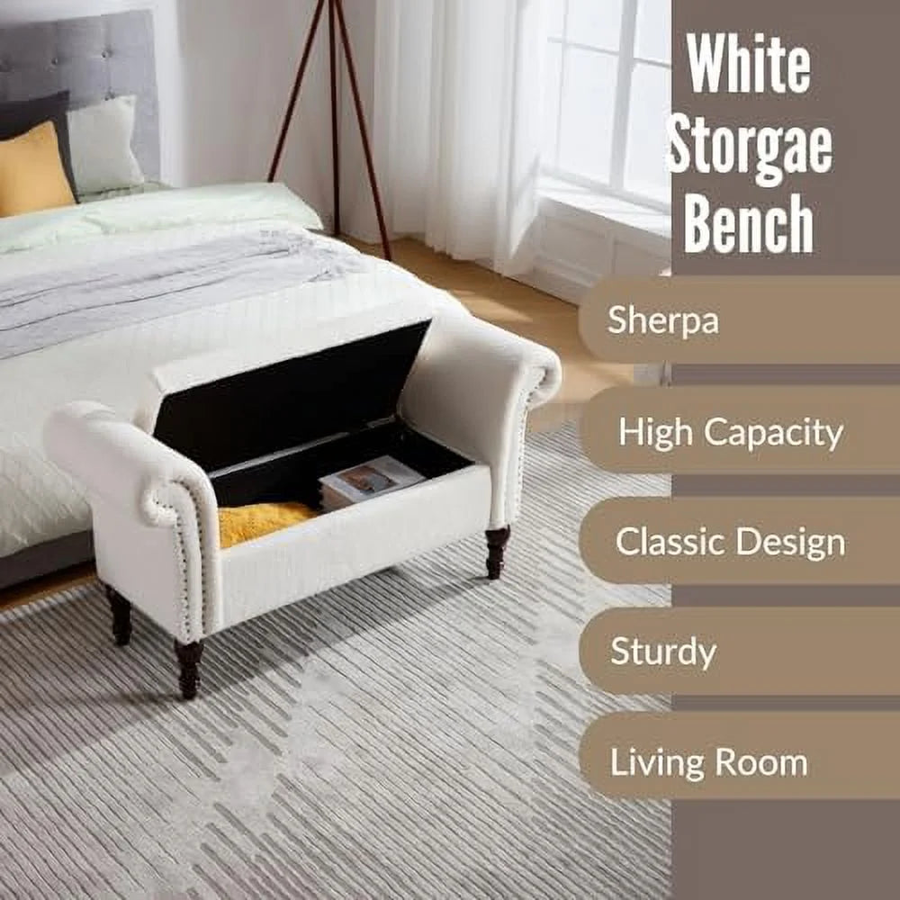 51" Upholstered Sherpa Bench with Wood Legs Z33702
