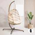 Rattan Swing Egg Chair with Stand Grey 350 lbs E778645