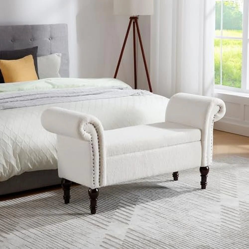 51" Upholstered Sherpa Bench with Wood Legs Z33702