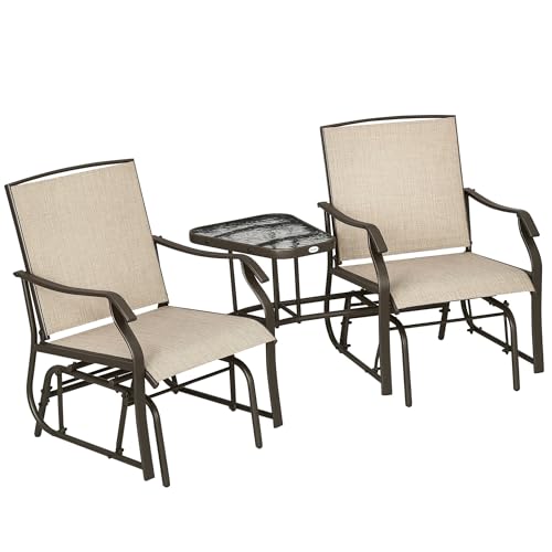Gray 2-Seat Outdoor Glider Chair with Coffee Table F37901