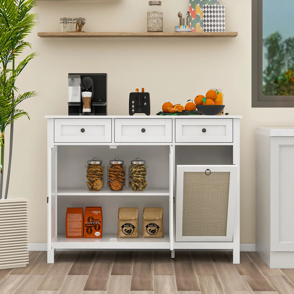 White Rattan Sideboard Buffet Cabinet with 3 Doors and 3 Drawer L106293