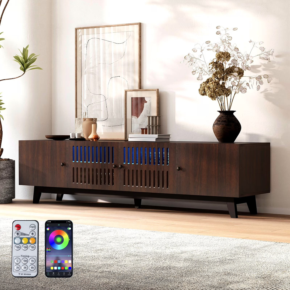 Brown 66 in TV Stand with Storage and LED Light I2930