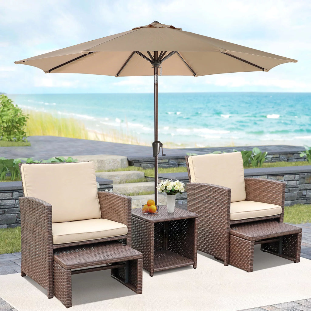 5 Piece Wicker Patio Furniture Set with Storage Table and Ottoman Y414573