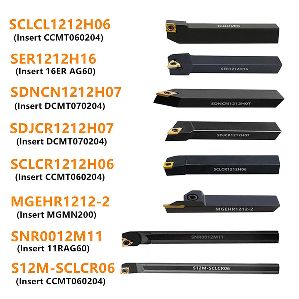 8 Sets 1/2 Shank Lathe Turning Tool Holders with Indexable Carbide Inserts H21554