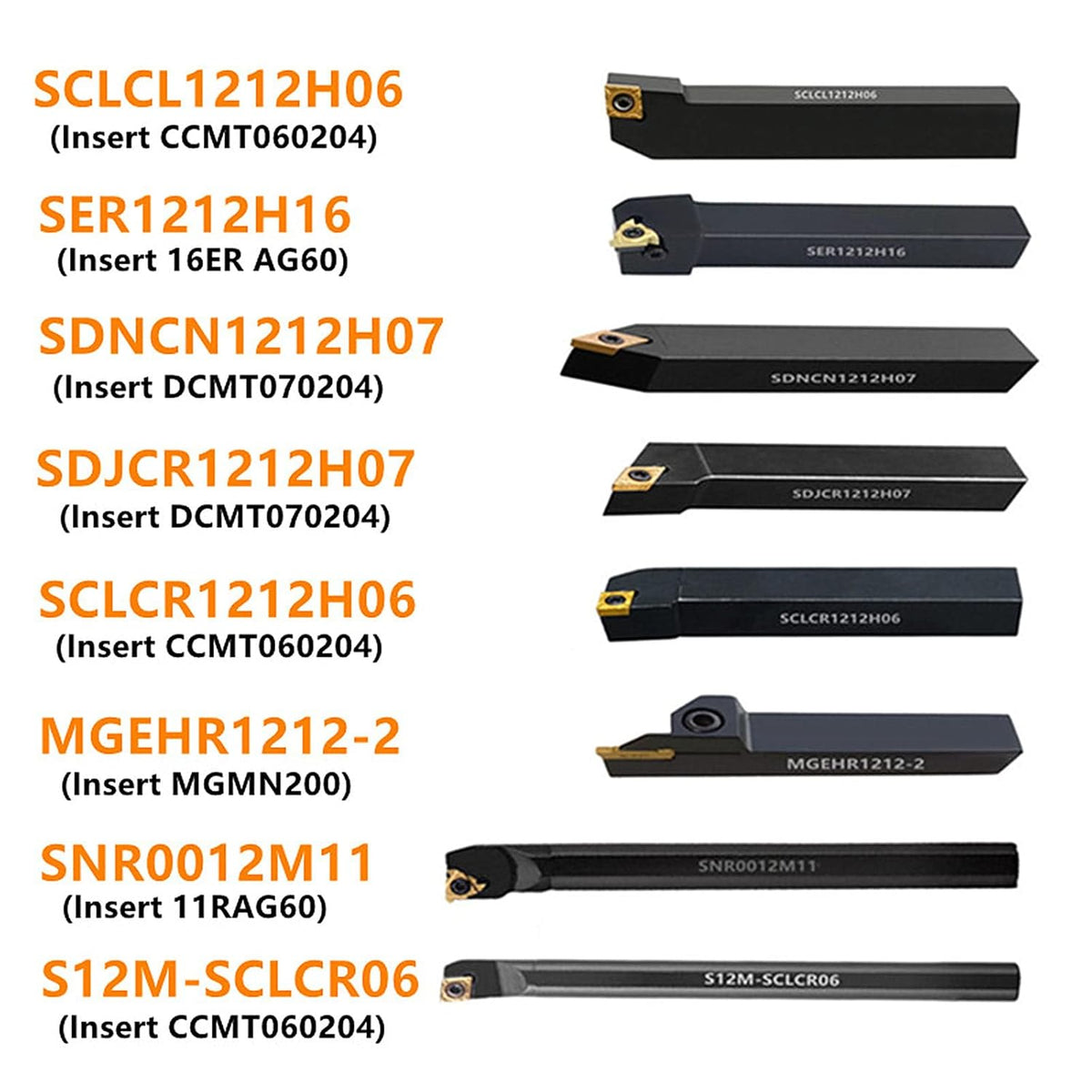8 Sets 1/2 Shank Lathe Turning Tool Holders with Indexable Carbide Inserts H21554