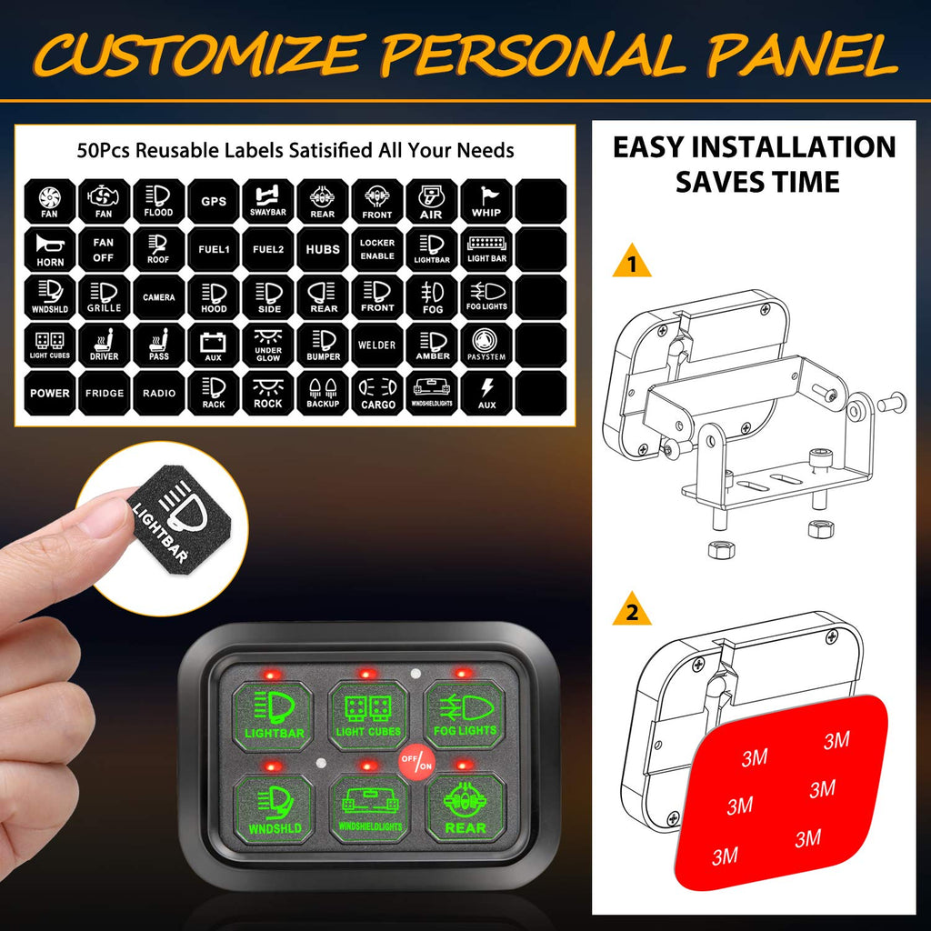 6 Gang Switch Panel Automatic Dimmable LED Car Switch Button Touch Switch Box U340