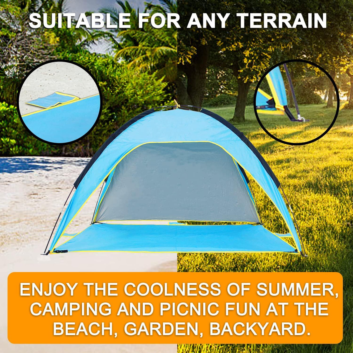 Beach Tent Canopy Sun Shelter UPF 50+ UV Protection, Portable Beach Shade Fit 3-4 Person, Lightweight, Breathable, Collapsible T194408