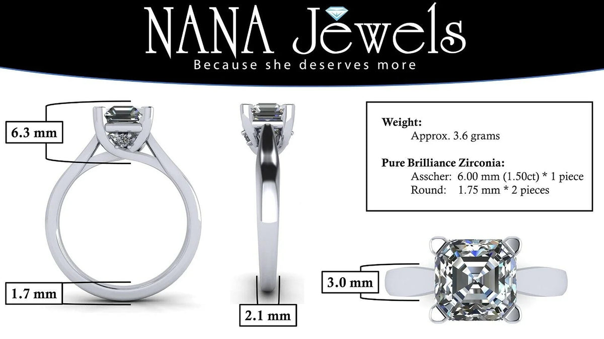 1.50ct Asscher Solitaire Silver CZ Engagement Ring Z701747