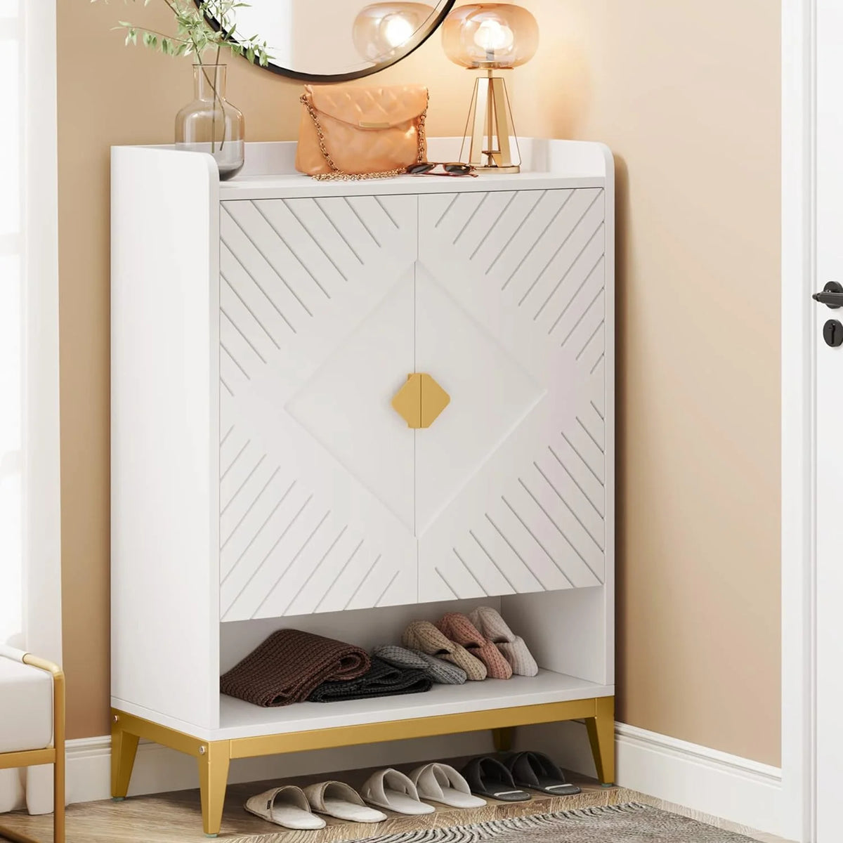 25 Pair 6-Tier Wooden Shoe Storage Cabinet with Doors J415075