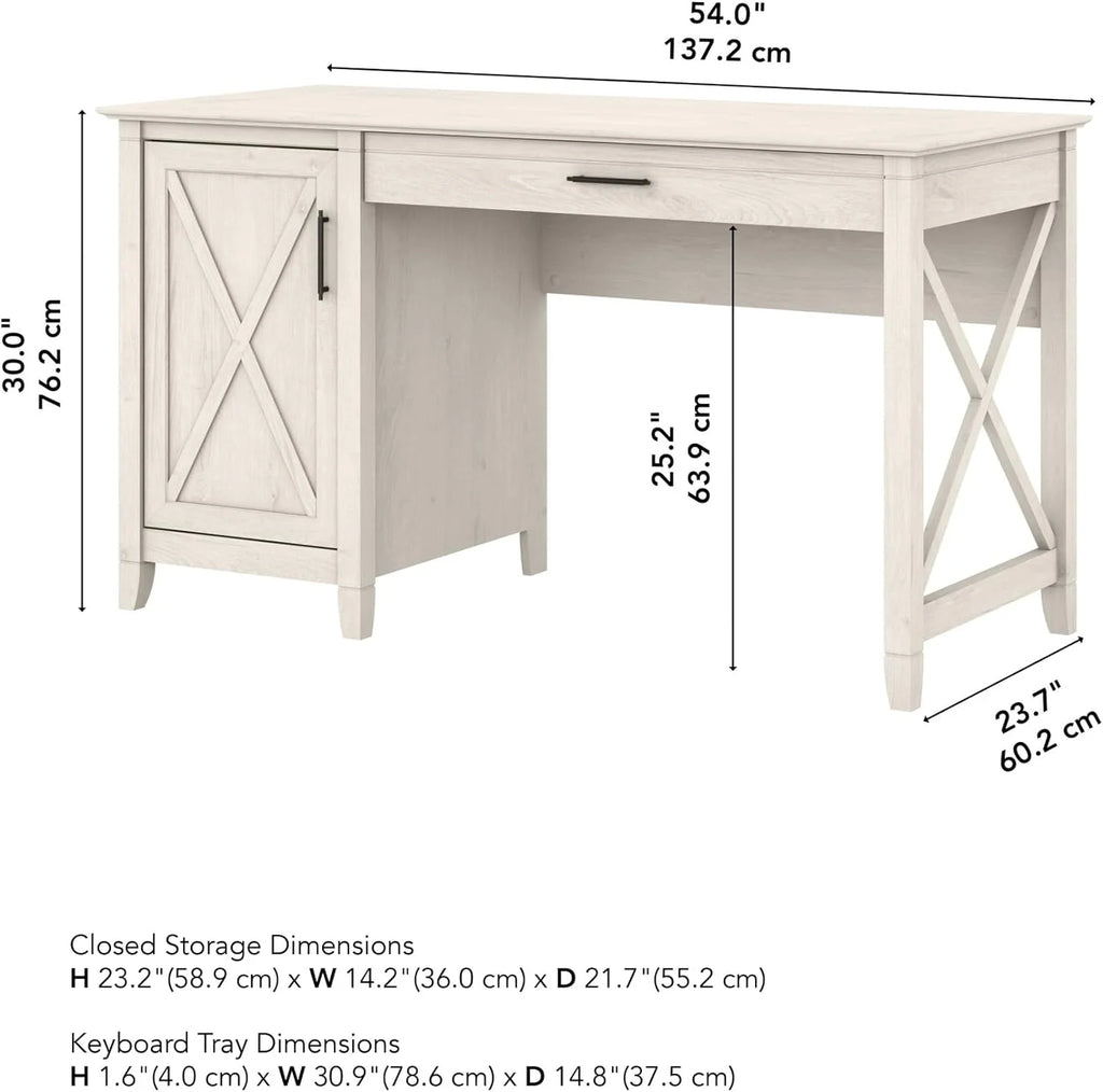 54W Linen White Oak Computer Desk with Storage P292