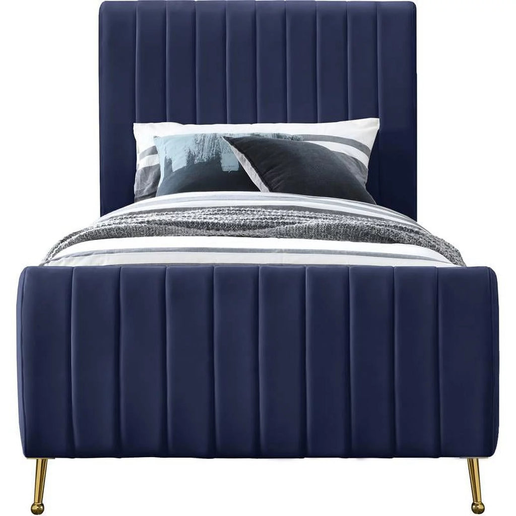 Navy Velvet Twin Bed N92572